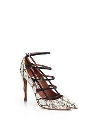 Tabitha Simmons Strappy Snakeskin Leather Pumps Black