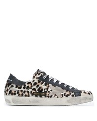 White and Black Leopard Low Top Sneakers