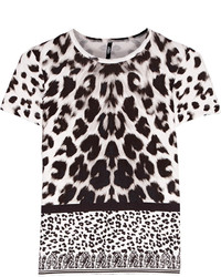 White and Black Leopard Short Sleeve Blouse