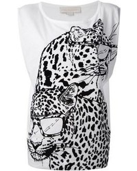White and Black Leopard Sleeveless Top