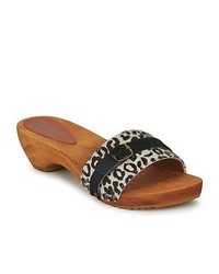 White and Black Leopard Suede Mules