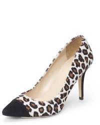 White and Black Leopard Suede Pumps