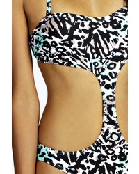 Boohoo Bali Leopard Print Bandeau Cut Out Swimsuit