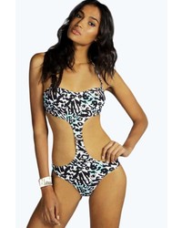 Boohoo Bali Leopard Print Bandeau Cut Out Swimsuit