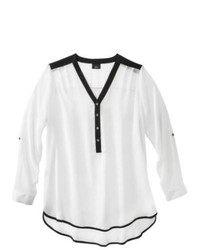 Nobland International Mossimo Plus Size Long Sleeve Blouse Whiteblack 2