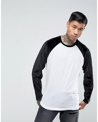 ASOS DESIGN Asos Longline Long Sleeve T Shirt With Velour Sleeves And Curve Hem