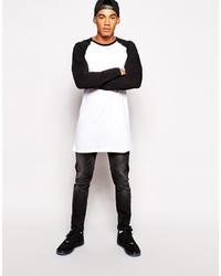 Asos Brand Super Longline Long Sleeve T Shirt With Contrast Raglan Sleeves