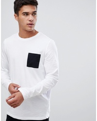 ASOS DESIGN Long Sleeve T Shirt With Contrast Pocket In White