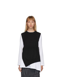 Enfold White And Black Knit Layered Long Sleeve T Shirt