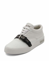 Miu Miu Leather Buckle Low Top Sneaker Whiteblack