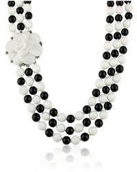 A-Z Collection Az Collection Black White Camelia Clasp Glass Pearl Necklace
