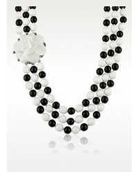 A-Z Collection Az Collection Black White Camelia Clasp Glass Pearl Necklace