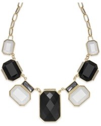 INC International Concepts 14k Gold Plated Black And White Stone Frontal Necklace