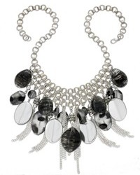 Style&co. Necklace Silver Tone Black Multi Bead And Chain Fringe Frontal Necklace