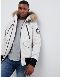 Good For Nothing Bomber Jacket In Stone With Faux Fur Hood