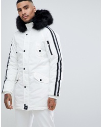 Sixth June Parka Coat In White With Black Faux Fur Hood