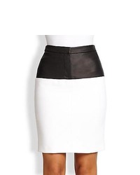 Yigal Azrouel Leather Paneled Pencil Skirt White