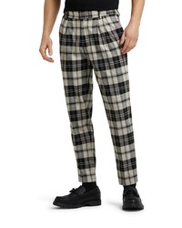 River Island Check Pleated Tapered Trousers In Ecru At Nordstrom