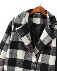 ChicNova Black And White Plaid Coat With Inclined Zipper
