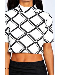 Boohoo Maya Grid Check High Neck Crop Top