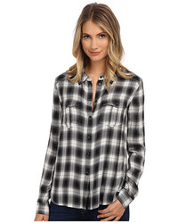 Women's White and Black Plaid Dress Shirt, Charcoal Cropped Top, Light ...