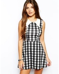 Club L Skater Dress With Collar Detail In Mono Check Print