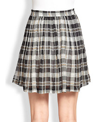 Joie Deron Plaid Silk Pleated Skirt