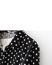 Lapel With Buttons Polka Dot White Blouse