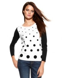 White and Black Polka Dot Cable Sweater