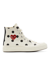 White and Black Polka Dot Canvas High Top Sneakers