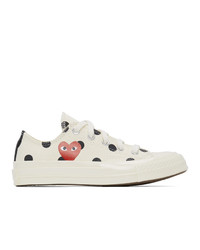 White and Black Polka Dot Canvas Low Top Sneakers
