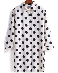 Polka Dot Lapel Long Sleeve With Buttons Blouse
