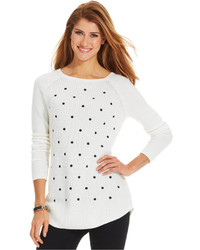 Style&co. Petite Ribbed Knit Polka Dot Sweater