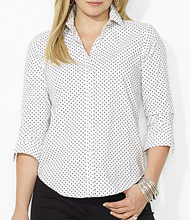 fur salesman Shuraba Lauren Ralph Lauren Plus Polka Dot Dress Shirt, $75 | Dillard's | Lookastic