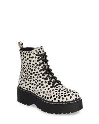 White and Black Polka Dot Leather Lace-up Flat Boots