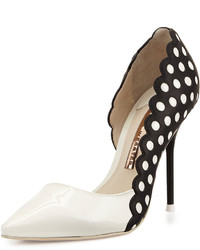 White and Black Polka Dot Leather Pumps