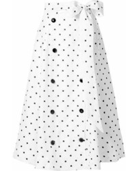 Lisa Marie Fernandez Diana Embroidered Polka Dot Linen Midi Skirt White
