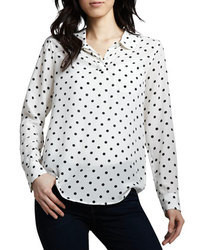 White and Black Polka Dot Silk Dress Shirt