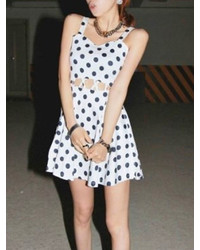 Choies White Polka Dot Cut Out Skater Dress