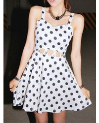 Choies White Polka Dot Cut Out Skater Dress