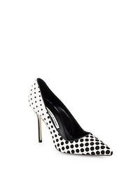 White and Black Polka Dot Suede Pumps