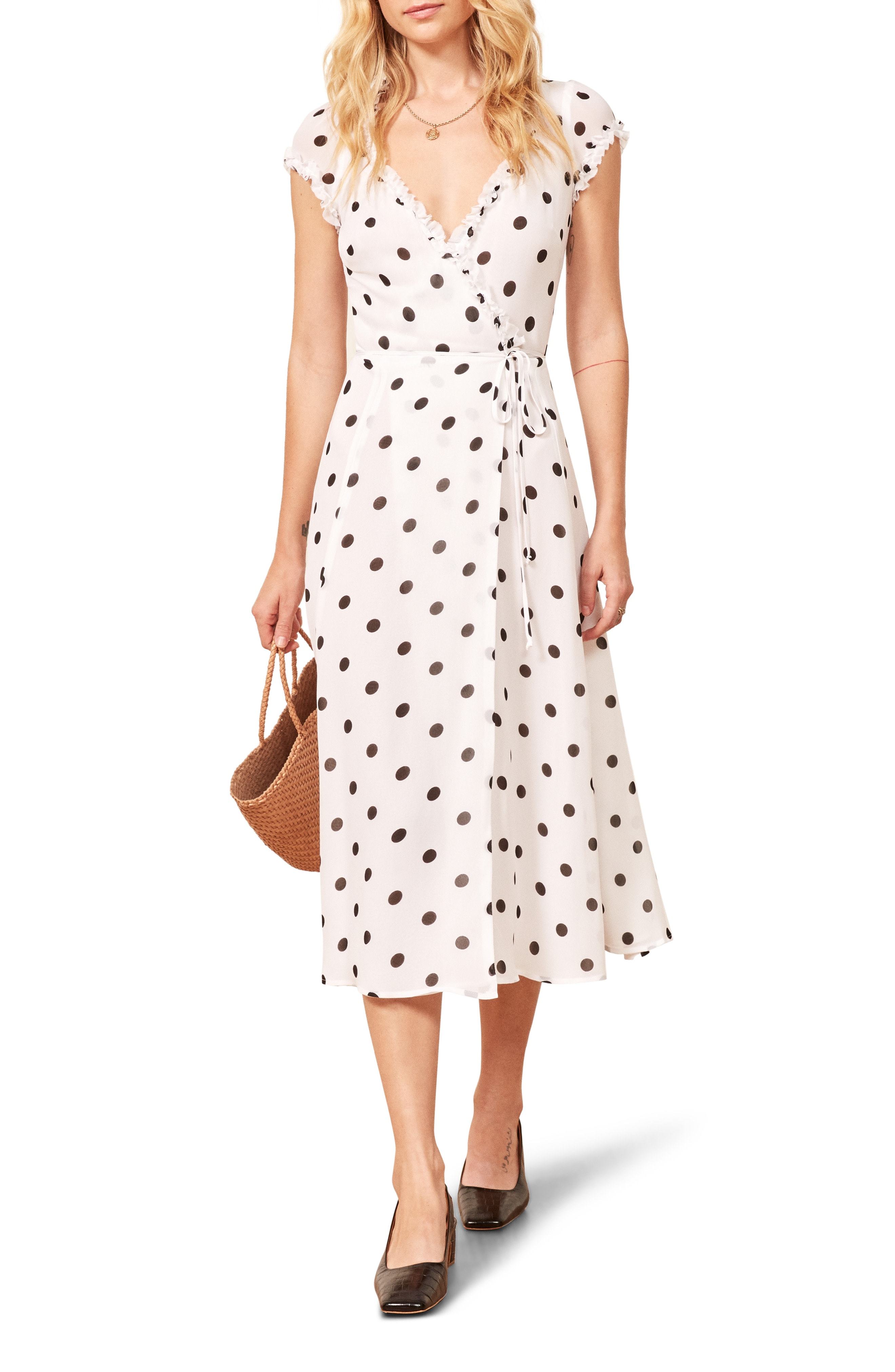white polka dot wrap dress Big sale - OFF 63%