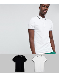 ASOS DESIGN Pique Polo Shirt With Tipping 2 Pack Save