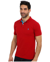 U.S. Polo Assn. Slim Fit Solid Pique Polo W Contrast Color Striped Under Collar