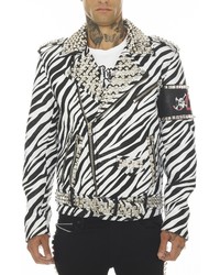 Cult of Individuality Zebra Stripe Faux Leather Stud Moto Jacket At Nordstrom