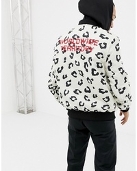 YOURTURN Printed Bomber Jacket In White With Jersey Hood