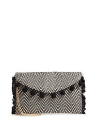 White and Black Print Canvas Clutch