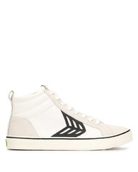 Cariuma Catiba High Stripe Off White Suede And Canvas Black Logo Sneaker