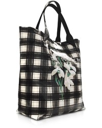 Carven Black And White Plaid Canvas Tote