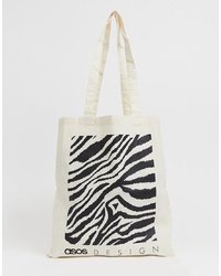 ASOS DESIGN Branded Tote Bag In Zebra Print